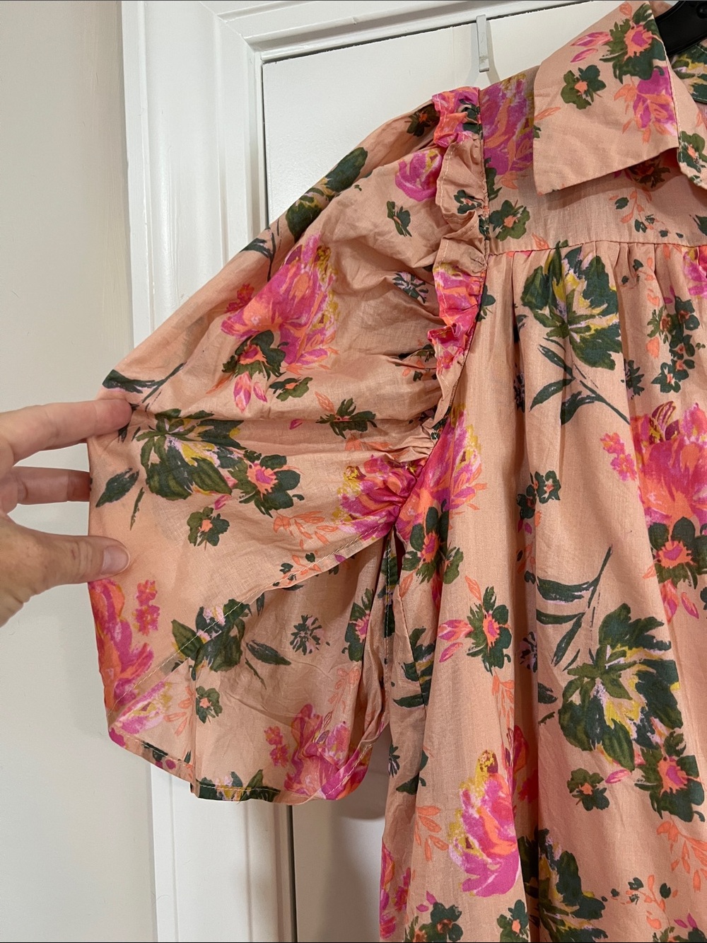 entro Pink Floral Button-Up dress with Green Accents - Picture 3 of 6